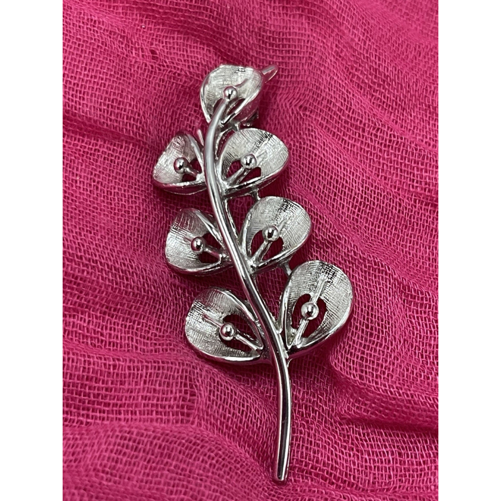 Olive Branch Brooch Pin VTG Silver Tone 2” Nature Floral Plant Peace Hope Renew